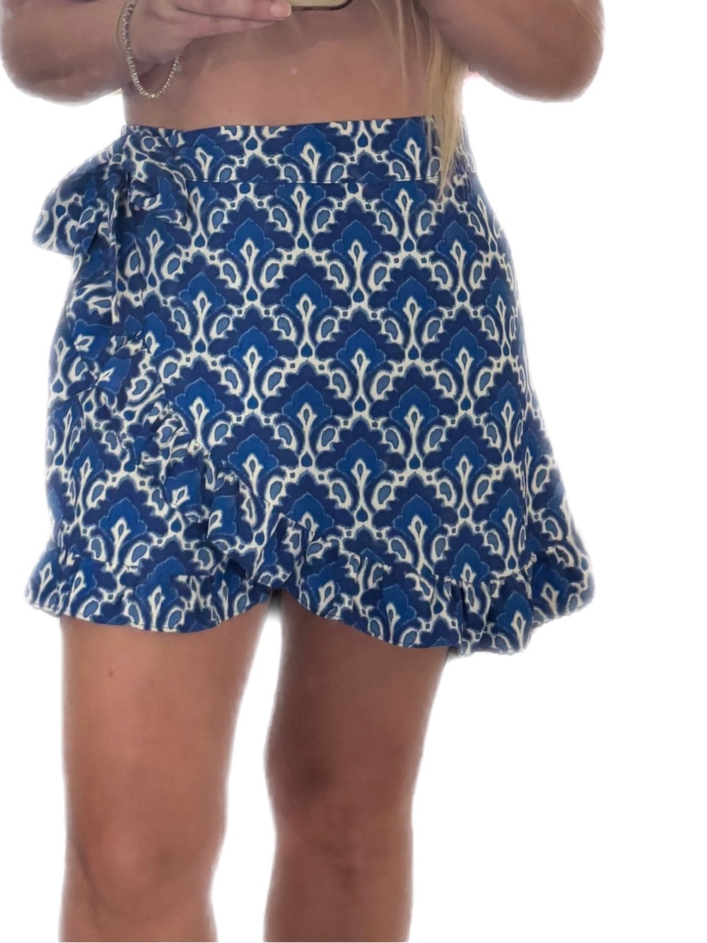 Zara Blue and White Printed Midi Skort
